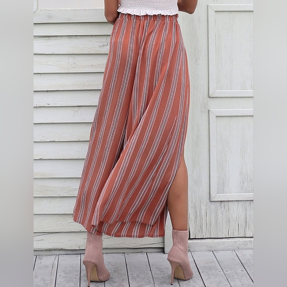 NWOT BerryGo Linen Boho High Waist Pants SplitFlowy Stripe Wide Leg Pant - Picture 3 of 6